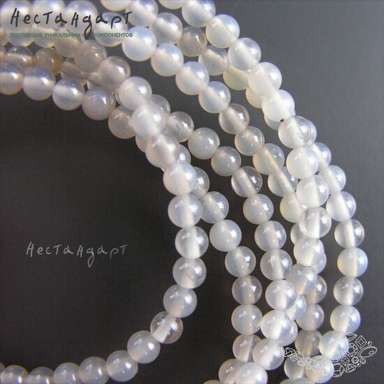 Халцедон натуральный серый гладкий 4,5 мм (нить 20 см), изображение 4