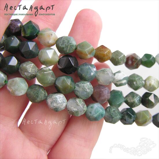 Халцедон натуральный моховой с огранкой 8,5 мм (уп. 10 шт.), изображение 4