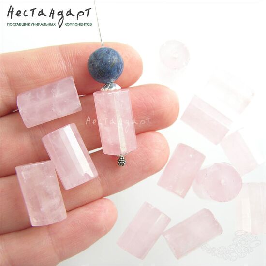 Кварц розовый натуральный Cylinder 14x10 мм, изображение 2