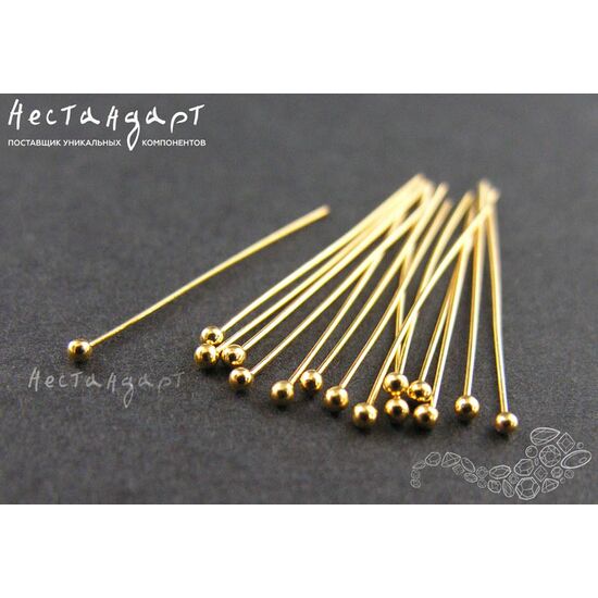 Пин с шариком Vermeil Sterling Silver 23х0,35 мм (уп. 10 шт.), изображение 2