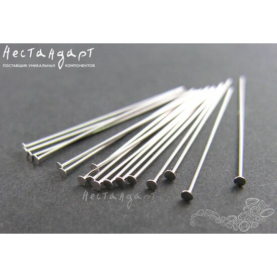 Пин со шляпкой Sterling Silver Rhodium Plated 30х0,5 мм, изображение 3