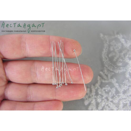 Пин с шариком Sterling Silver Rhodium Plated 20х0,5 мм, изображение 3