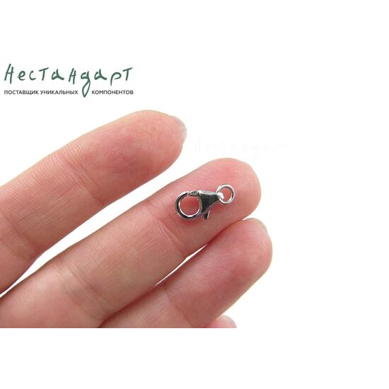 Замок-карабин с кольцом Sterling Silver Rhodium Plated 10 мм, изображение 2