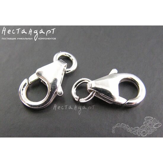 Замок-карабин с кольцом Sterling Silver Rhodium Plated 10 мм, изображение 3