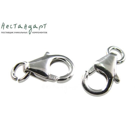 Замок-карабин с кольцом Sterling Silver Rhodium Plated 10 мм, изображение 4