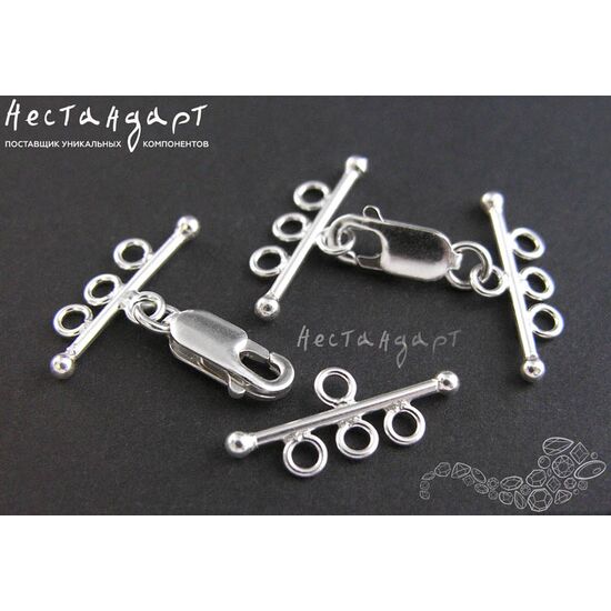 Замок-лобстер с коннекторами на три нити Sterling Silver 27х19 мм, изображение 2