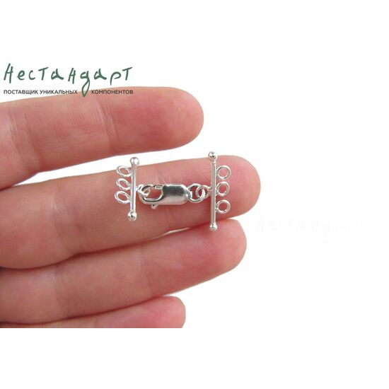 Замок-лобстер с коннекторами на три нити Sterling Silver 27х19 мм, изображение 3