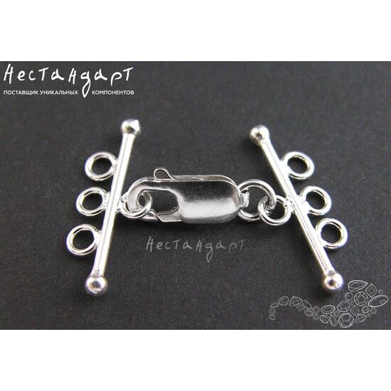 Замок-лобстер с коннекторами на три нити Sterling Silver 27х19 мм, изображение 4