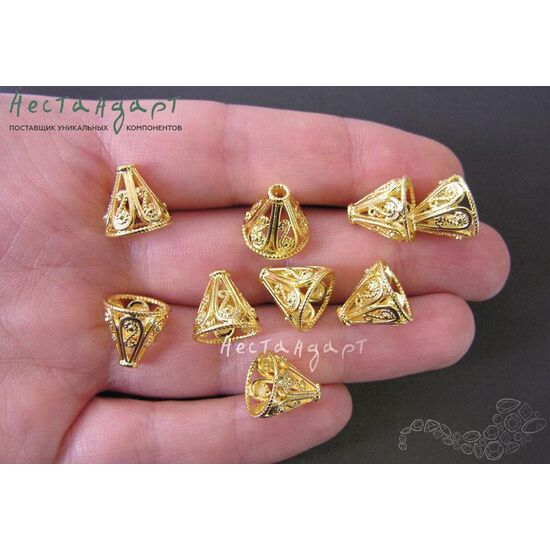Конусовидные чашечки для бусин Vintage Pyramid Gold Plated 11 мм