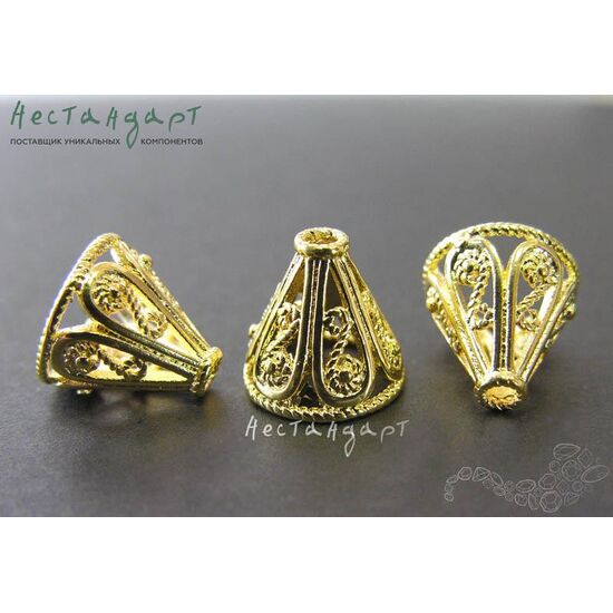 Конусовидные чашечки для бусин Vintage Pyramid Gold Plated 11 мм, изображение 2