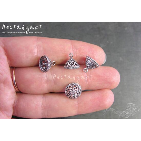 Чашечки для бусин со штифтом Archaic Silver Plated 10х9 мм, изображение 3