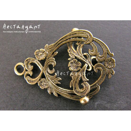 Замок-тогл Vintage Flower JBB Antique Bronze 32х22 мм, изображение 2