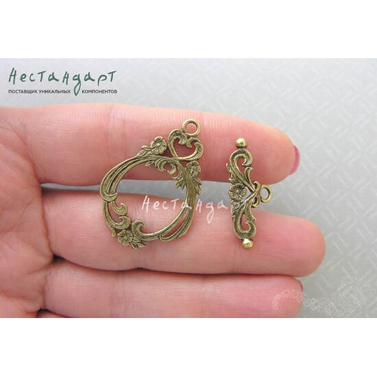 Замок-тогл Vintage Flower JBB Antique Bronze 32х22 мм, изображение 3