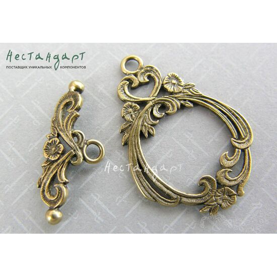 Замок-тогл Vintage Flower JBB Antique Bronze 32х22 мм, изображение 4