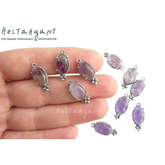 Подвеска со вставкой Аметист Silver Plated 19х8,5 мм, изображение 4