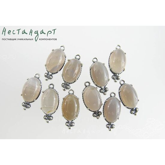 Подвеска со вставкой Серый Халцедон Silver Plated 19х8,5 мм