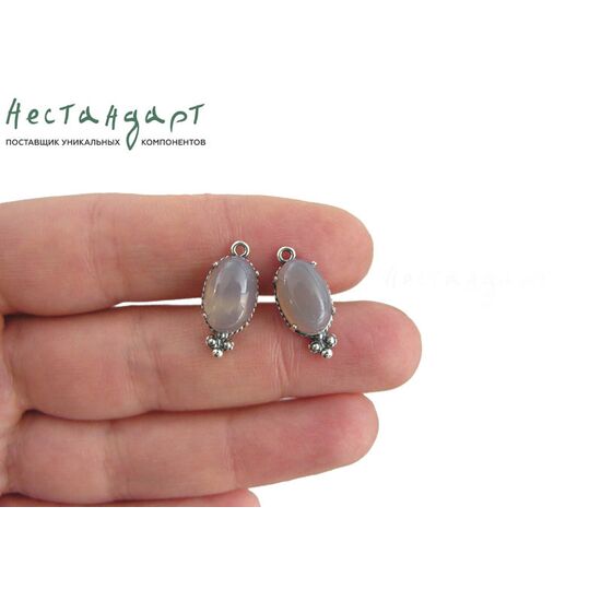 Подвеска со вставкой Серый Халцедон Silver Plated 19х8,5 мм, изображение 3