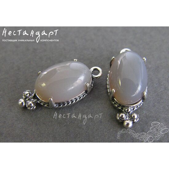 Подвеска со вставкой Серый Халцедон Silver Plated 19х8,5 мм, изображение 4