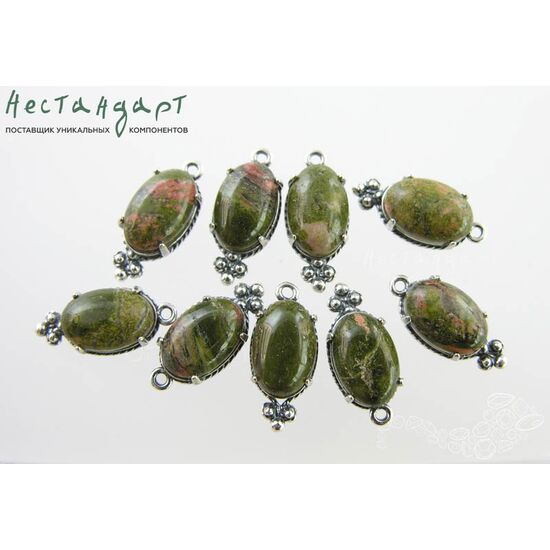 Подвеска со вставкой Унакит Silver Plated 19х8,5 мм