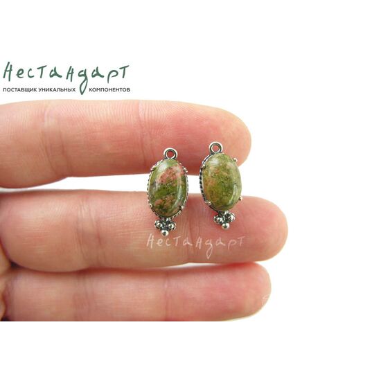 Подвеска со вставкой Унакит Silver Plated 19х8,5 мм, изображение 2