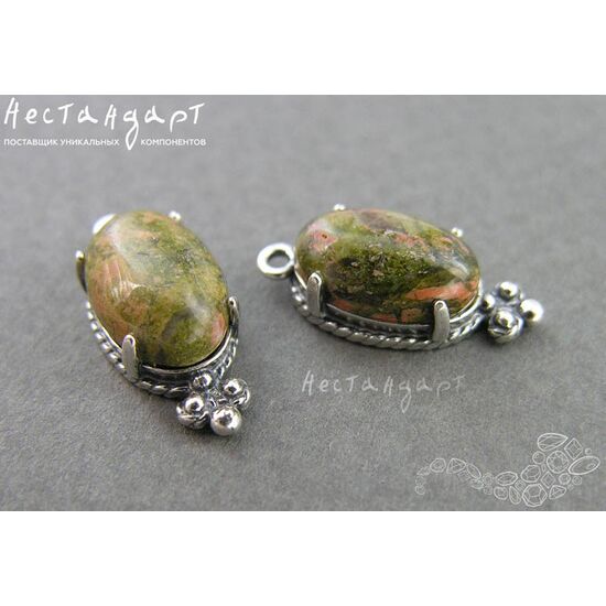 Подвеска со вставкой Унакит Silver Plated 19х8,5 мм, изображение 3