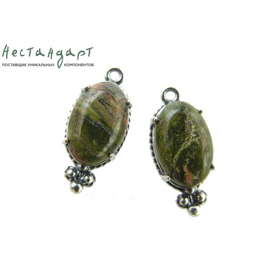 Подвеска со вставкой Унакит Silver Plated 19х8,5 мм, изображение 4