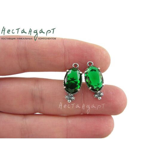 Подвеска со вставкой Emerald Crystal Silver Plated 19х8,5 мм, изображение 2