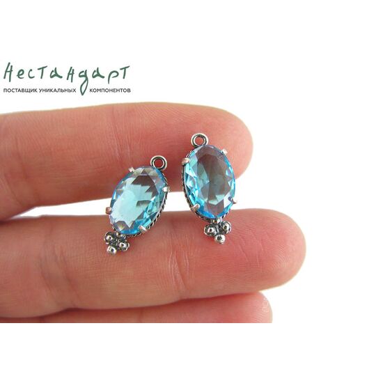 Подвеска со вставкой Sky Blue Crystal Silver Plated 19х8,5 мм, изображение 3