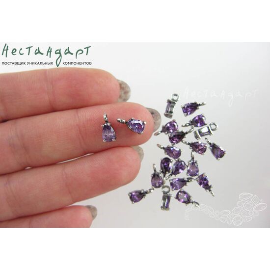 Подвеска со вставкой Amethyst Fianit Unique Silver Plated 9х4 мм, изображение 3