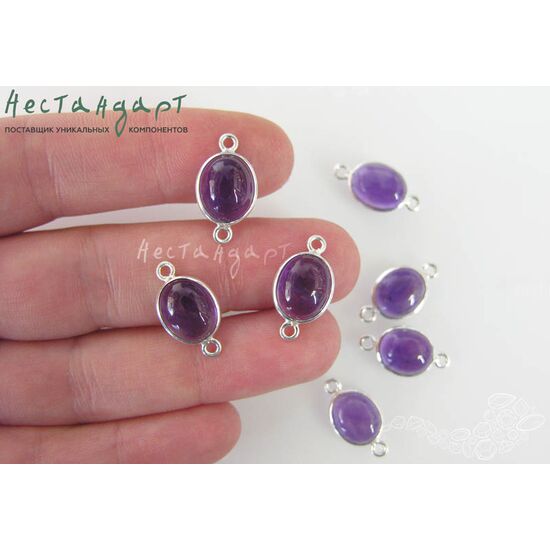 Коннектор со вставкой Аметист Sterling Silver 18х9 мм, изображение 4