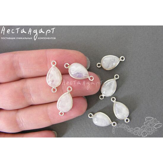 Коннектор со вставкой Лунный камень Drop Sterling Silver 19х9 мм, изображение 3
