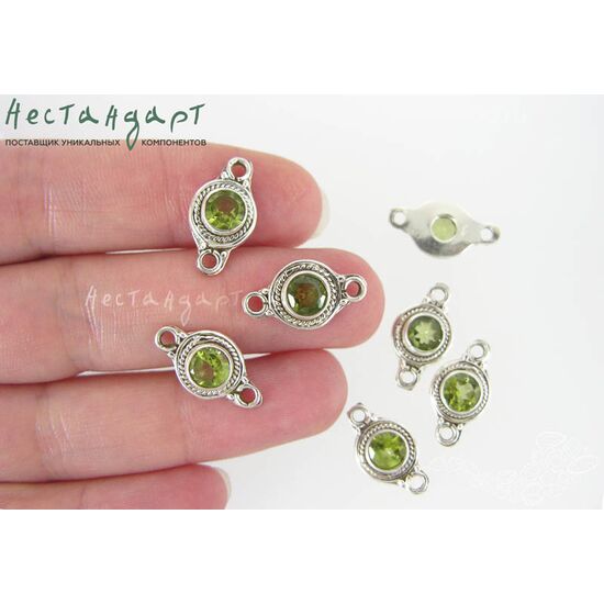 Коннектор со вставкой Хризолит Sterling Silver 18х9 мм, изображение 2