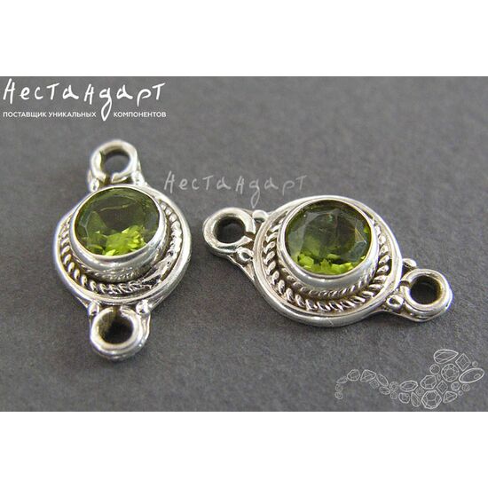 Коннектор со вставкой Хризолит Sterling Silver 18х9 мм, изображение 3