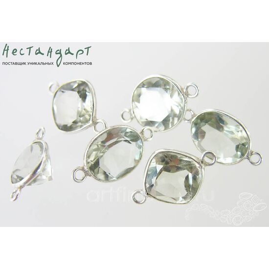 Коннектор со вставкой Празиолит Silver Plated 17х10 мм