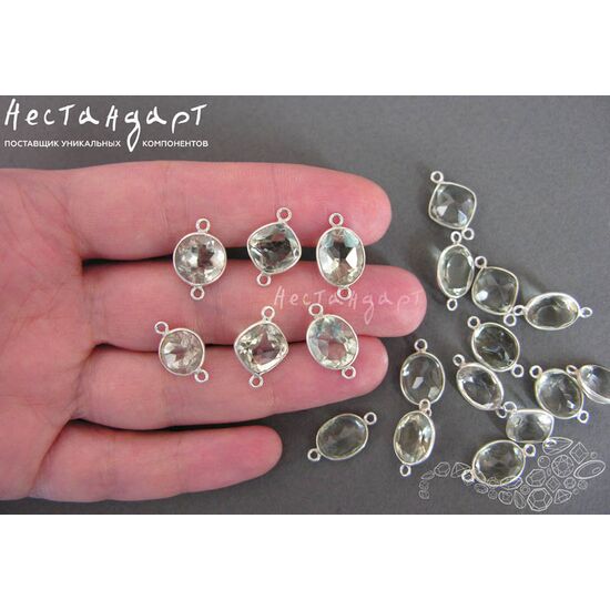 Коннектор со вставкой Празиолит Silver Plated 17х10 мм, изображение 3
