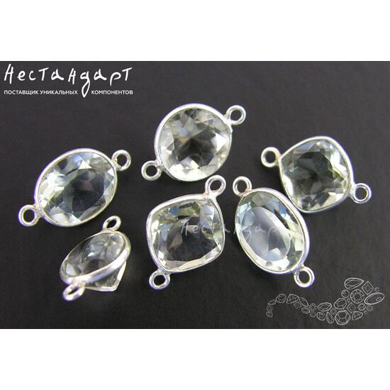 Коннектор со вставкой Празиолит Silver Plated 17х10 мм, изображение 4