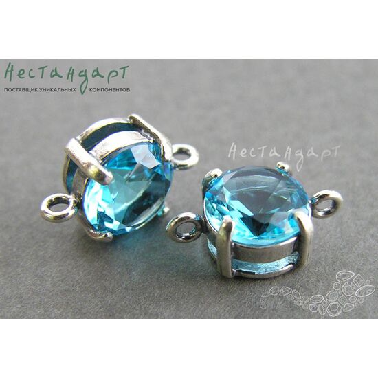 Коннектор со вставкой Sky Blue Crystal Silver Plated 14х8х6 мм, изображение 2