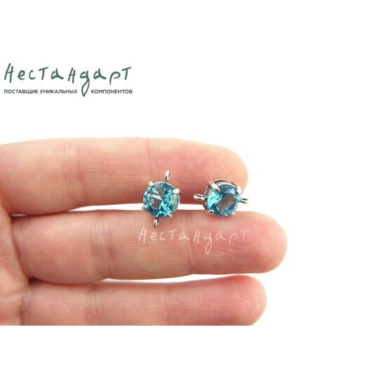 Коннектор со вставкой Sky Blue Crystal Silver Plated 14х8х6 мм, изображение 3