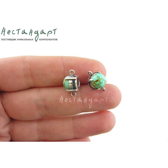 Коннектор со вставкой Turquoise Silver Plated 14х8 мм, изображение 3