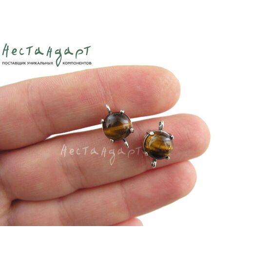 Коннектор со вставкой Тигровый Глаз Silver Plated 14х8 мм, изображение 2