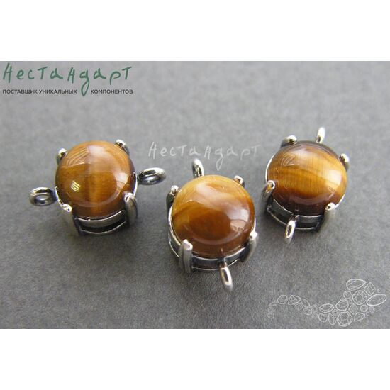 Коннектор со вставкой Тигровый Глаз Silver Plated 14х8 мм, изображение 3