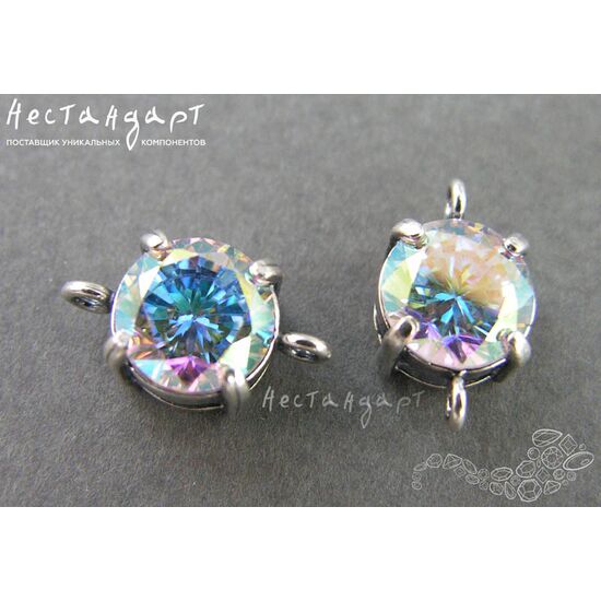 Коннектор со вставкой Aurora Boreale Fianit Silver Plated 14х8х6 мм, изображение 2