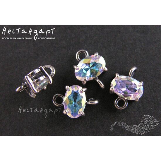 Коннектор со вставкой Mini Aurora Boreale Fianit Silver Plated 9x6 мм