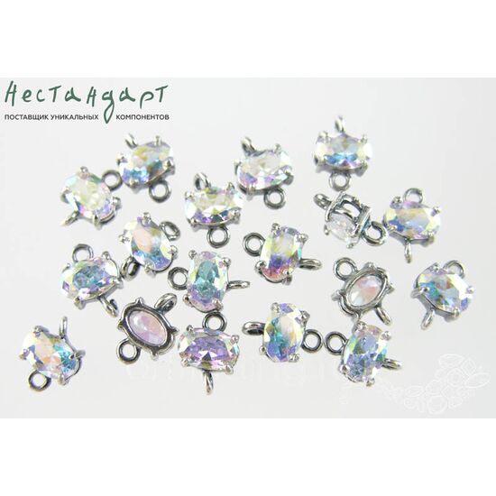 Коннектор со вставкой Mini Aurora Boreale Fianit Silver Plated 9x6 мм, изображение 2