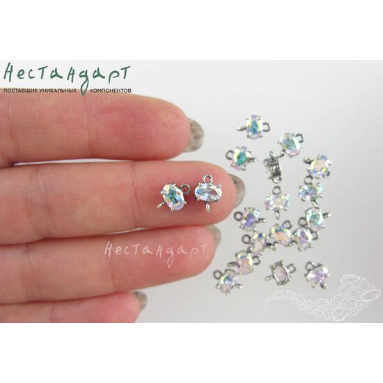 Коннектор со вставкой Mini Aurora Boreale Fianit Silver Plated 9x6 мм, изображение 3