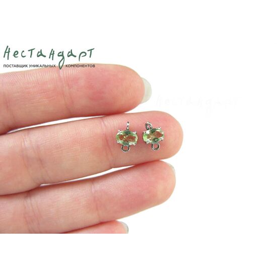 Коннектор со вставкой Mini Chrysolite Crystal Silver Plated 9x6 мм, изображение 2
