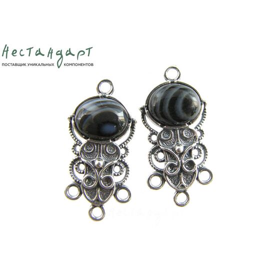 Коннектор со вставкой Агат Vintage Silver Plated 28х14 мм