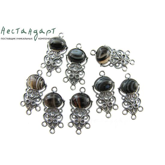 Коннектор со вставкой Агат Vintage Silver Plated 28х14 мм, изображение 2