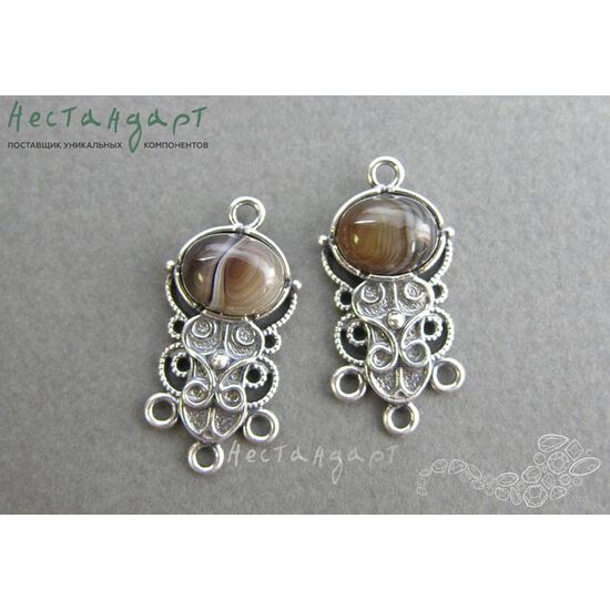 Коннектор со вставкой Агат Vintage Silver Plated 28х14 мм, изображение 3