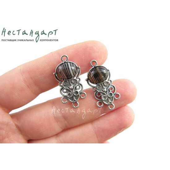 Коннектор со вставкой Агат Vintage Silver Plated 28х14 мм, изображение 4